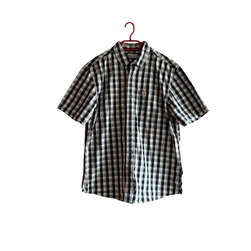 CARHARTT MENS SHORT SLEEVE PLAID BUTTON DOWN COLLARED SHIRT SZ L  LOGO WORKWEAR